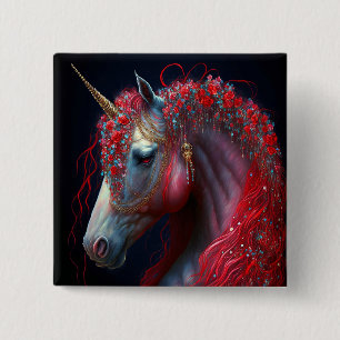 Red Jeweled Unicorn Fantasy Art Vierkante Button 5,1 Cm