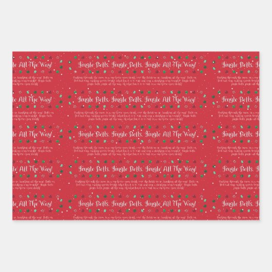 Red "Jingle Bells" kerstkarol Inpakpapier Vel (Voorkant)