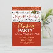 Red Jingle helemaal door de kerstuitnodiging Kaart (Staand voorkant)