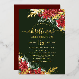 Red Jolly Gold Leaf gebladerte kerstfeest Folie Uitnodiging