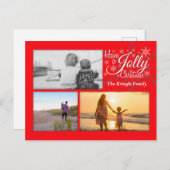 Red Jolly Kerstmis Snowflake Foto Briefkaart (Voorkant / Achterkant)