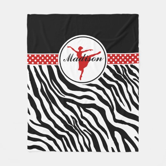 Red Jouw naam Zebra Print Ballet Dancer Fleece Deken (Voorkant)