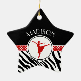 Red Jouw naam Zebra Print Ballet Dancer Keramisch Ornament