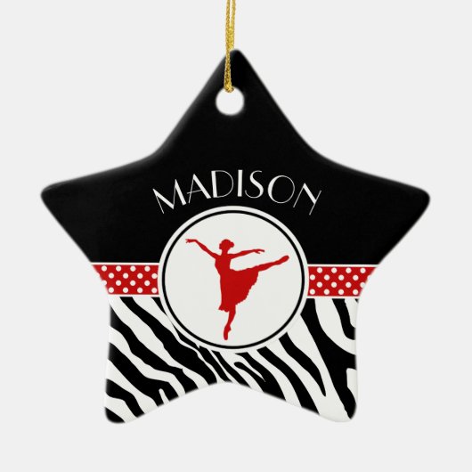 Red Jouw naam Zebra Print Ballet Dancer Keramisch Ornament (Voorkant)