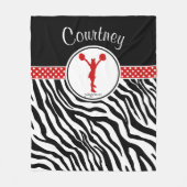 Red Jouw naam Zebra Print Cheerleader / Pom Fleece Deken (Voorkant)