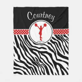 Red Jouw naam Zebra Print Cheerleader / Pom Fleece Deken