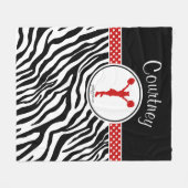 Red Jouw naam Zebra Print Cheerleader / Pom Fleece Deken (Voorkant (Horizontaal))