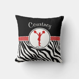 Red Jouw naam Zebra Print Cheerleader / Pom Kussen