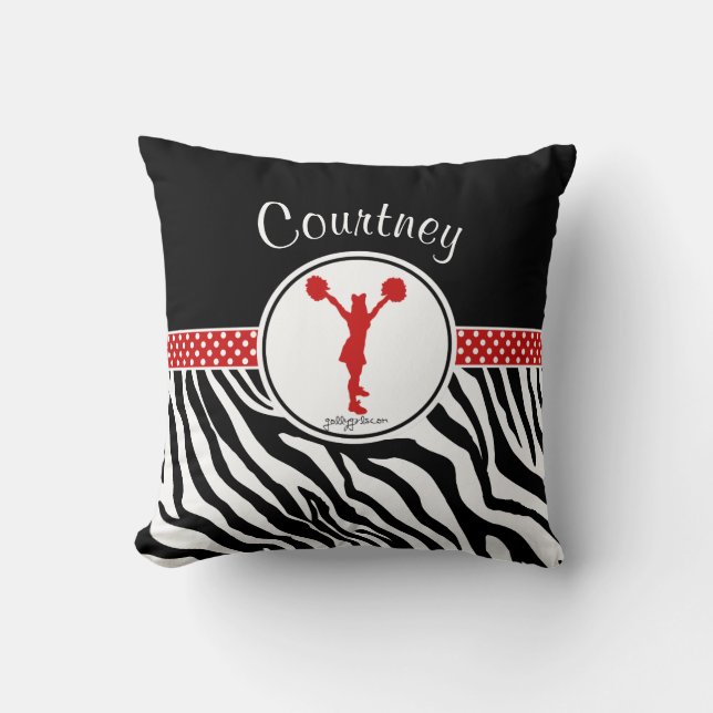 Red Jouw naam Zebra Print Cheerleader / Pom Kussen (Voorkant)