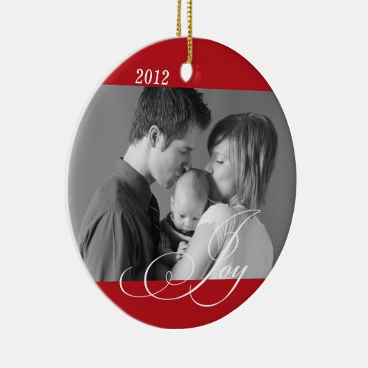 Red JOY aangepaste foto vakantie sentiment keepomw Keramisch Ornament (Rechts)