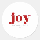 Red Joy Bold Tygraphy Modern Christmas  Ronde Sticker (Voorkant)