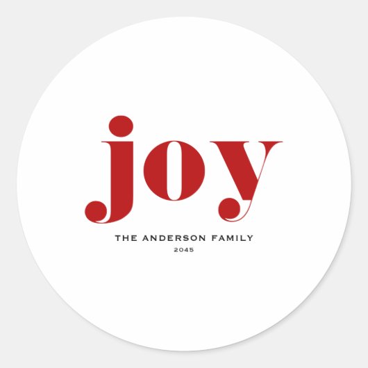 Red Joy Bold Tygraphy Modern Christmas  Ronde Sticker (Voorkant)
