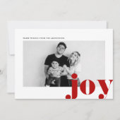 Red Joy Bold Typografie Moderne Foto Kerstmis Feestdagenkaart (Voorkant)