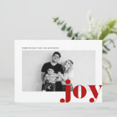Red Joy Bold Typografie Moderne Foto Kerstmis Feestdagenkaart (Staand voorkant)