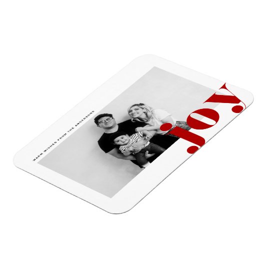 Red Joy Bold Typografie Moderne Foto Kerstmis Magneet (Linkerzijde)