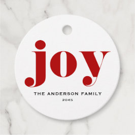 Red JOY Bold Typografie Moderne Kerst Bedankjes Labels