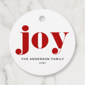 Red JOY Bold Typografie Moderne Kerst Bedankjes Labels (Voorkant)