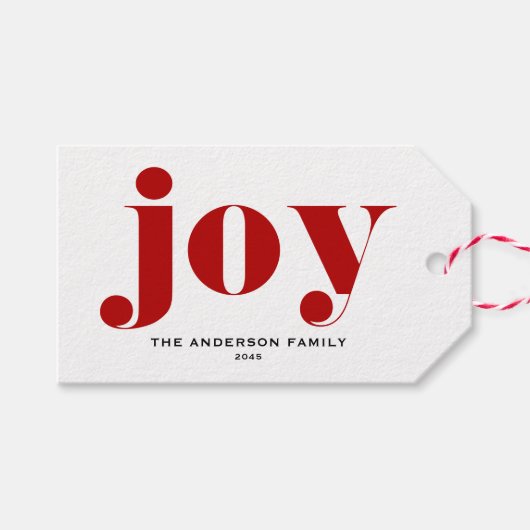 Red JOY Bold Typografie Moderne Kerst Cadeaulabel (Voorkant (Horizontaal))