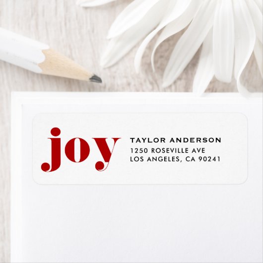 Red JOY Bold Typografie Moderne Kerst Etiket (Insitu)