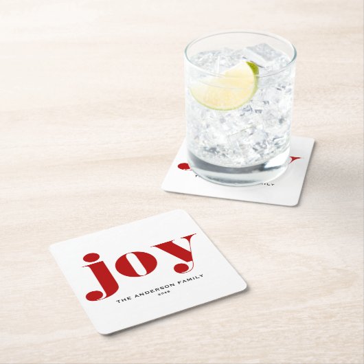 Red JOY Bold Typografie Moderne Kerst Kartonnen Onderzetters (Insitu)