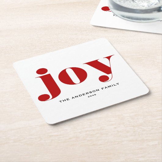 Red JOY Bold Typografie Moderne Kerst Kartonnen Onderzetters (Schuin)