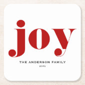 Red JOY Bold Typografie Moderne Kerst Kartonnen Onderzetters (Voorkant)
