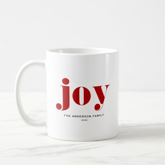 Red JOY Bold Typografie Moderne Kerst Koffiemok (Links)
