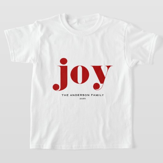 Red JOY Bold Typografie Moderne Kerst T-shirt (Laagn)