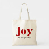 Red JOY Bold Typografie Moderne Kerst Tote Bag (Achterkant)