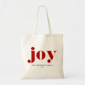 Red JOY Bold Typografie Moderne Kerst Tote Bag (Voorkant)