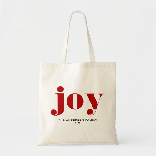 Red JOY Bold Typografie Moderne Kerst Tote Bag (Voorkant)