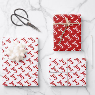 Red JOY Bold Typografie Patroon Modern Christmas Inpakpapier Vel