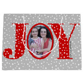 Red JOY en sneeuwvlokken twee foto-kerstdagen Groot Cadeauzakje (Voorkant)