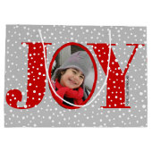 Red JOY en sneeuwvlokken twee foto-kerstdagen Groot Cadeauzakje (Achterkant)