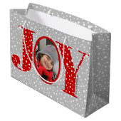 Red JOY en sneeuwvlokken twee foto-kerstdagen Groot Cadeauzakje (Achterkant Gekanteld)