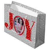 Red JOY en sneeuwvlokken twee foto-kerstdagen Groot Cadeauzakje (Voorkant Gekanteld)