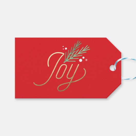 Red Joy Faux Folie kerstfeestdag Cadeaulabel (Voorkant (Horizontaal))