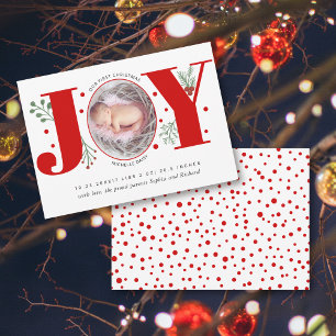 Red Joy First kerstvakantie foto baby geboorte Aankondiging