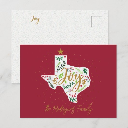 Red Joy Holiday Leaves Texas Shape Briefkaart (Voorkant / Achterkant)