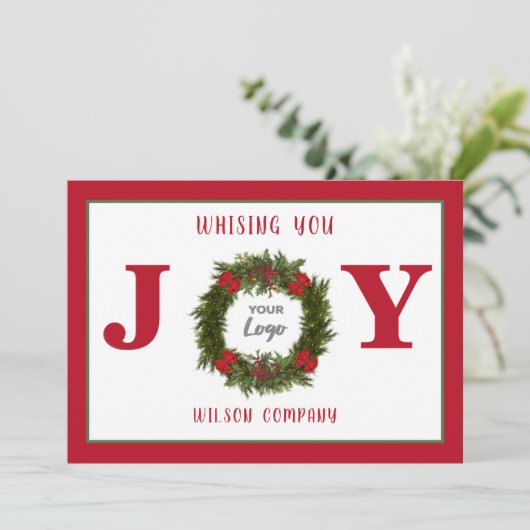 Red Joy met de zakelijke logo-feestdagkaart Feestdagenkaart (Staand voorkant)