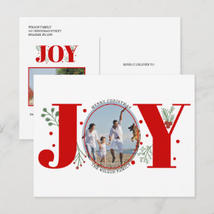 Red Joy met kerstfeestfoto's met bessen Briefkaart