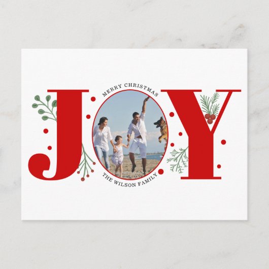 Red Joy met kerstfeestfoto's met bessen Briefkaart (Voorkant)