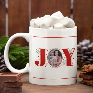 Red Joy met kerstfoto's met bessen Koffiemok