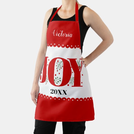 Red Joy met kerstfoto's met bessen Schort (Insitu)