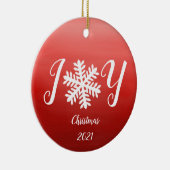 Red Joy Snowflake Ceramic Ornament (Rechts)