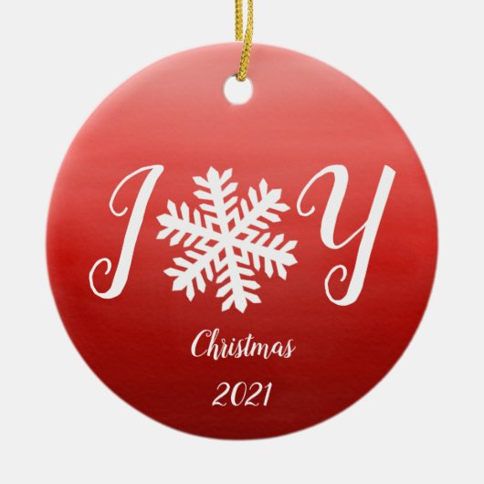 Red Joy Snowflake Ceramic Ornament (Voorkant)