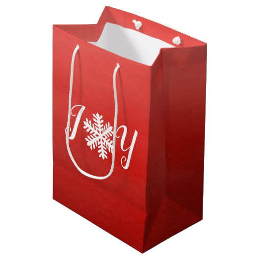 Red Joy Snowflake Medium Gift Bag Cadeauzakje (Voorkant Gekanteld)