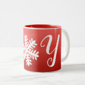 Red Joy Snowflake Tweekleurige Koffiemok (Voorkant rechts)
