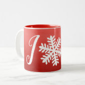 Red Joy Snowflake Tweekleurige Koffiemok (Voorkant links)