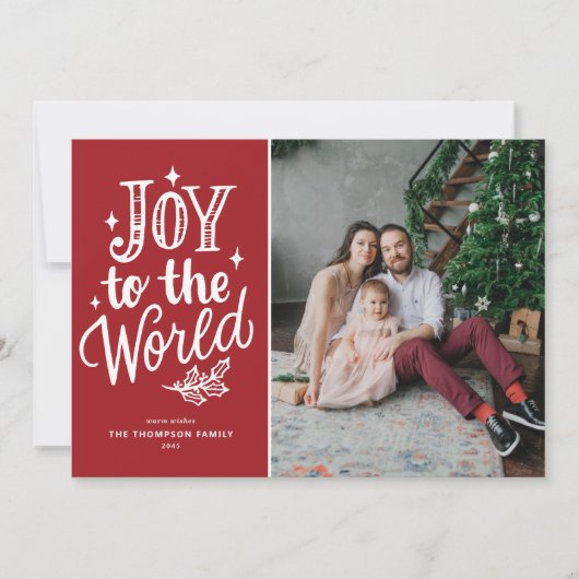 Red Joy to world Kerstcarol Foto Feestdagenkaart (Voorkant)
